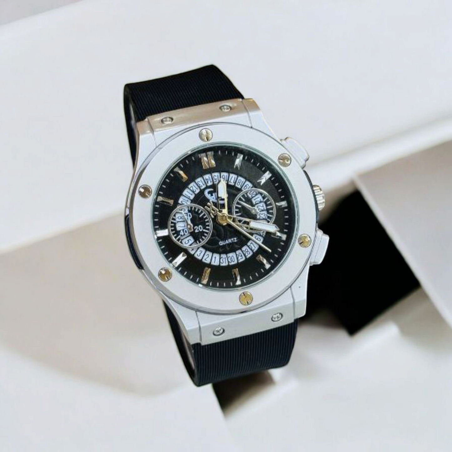 Black Silver Black Hologram Hublot Silicone Strap Watch