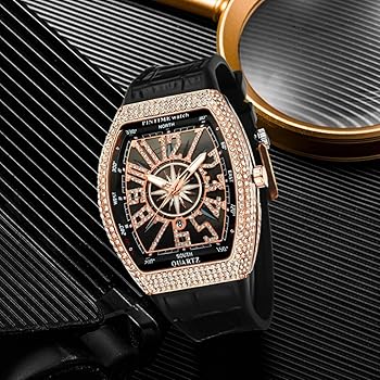 PINTIME Luxury Men's Crystal Iced Out Diamond Watch